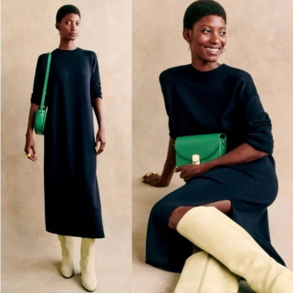 Sezane Merino Wool Long Dress Robe Janet Marine